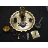 Large Heavy Brass Platter - Brass Vase - Sundial - Pans & Various Pewter Items