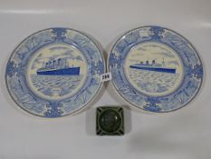 2 Masons Plates - 1 Depicting The Aquatania - The Other The Queen Mary &  P & O Ceramic Ashtray