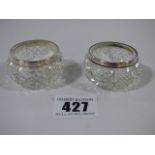 Pair of Cut Glass Silver Rimmed Salts