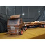 Large Scale Wood Model of A Scania Articulated Lorry with Trailer