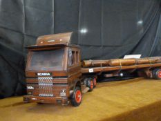 Large Scale Wood Model of A Scania Articulated Lorry with Trailer