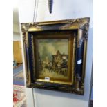 Gilt Framed Oil on Board Depicting a Village Scene