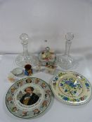 2 Cut Glass Decanters - Dickens Plate - Masons Plate etc