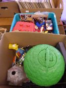 Box containing Lego & Box containing Lamp Shades - Hornby Train Track etc