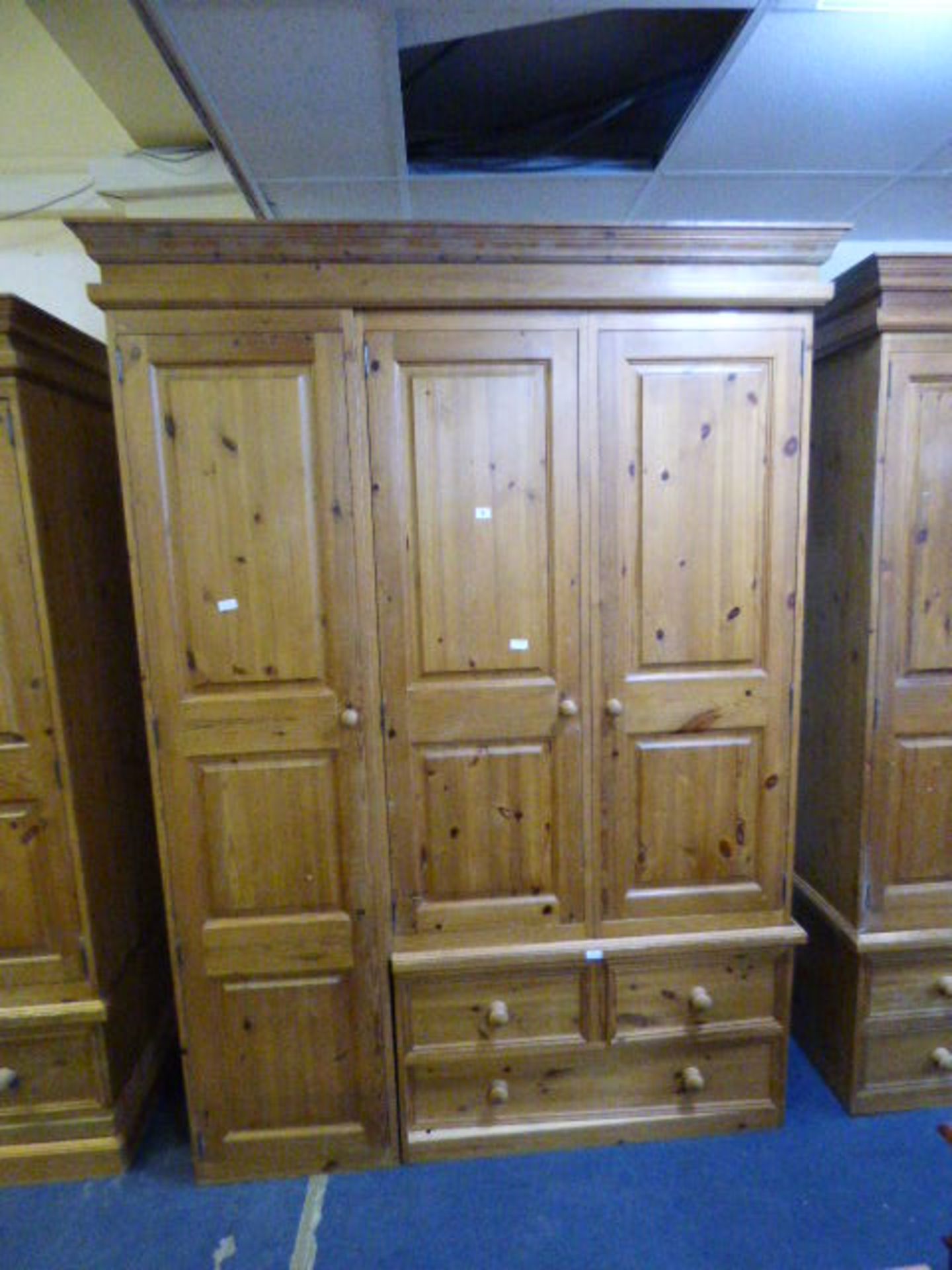 Pine Triple Wardrobe Over Drawers