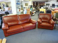Red Leather 2 Seat Settee & Matching Chair
