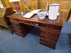 Mahogany Pedestal Desk with Brown Leather Insert