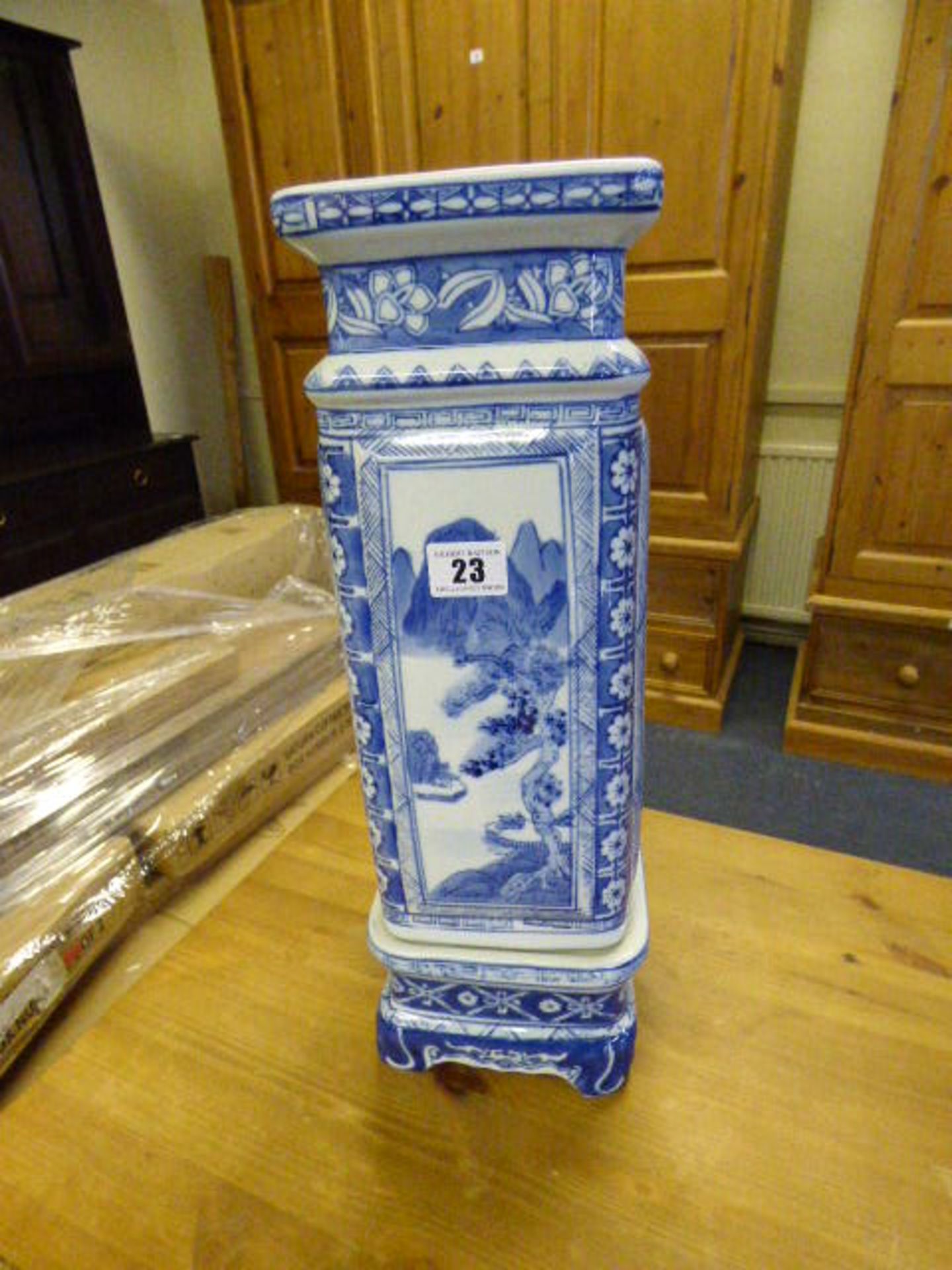 Blue & White Planter on Pedestal