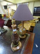 2 Treen Table Lamps (One with Shade)
