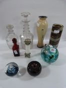 2 Glass Decanters - Caithness Glass Vase - Paper Weights etc