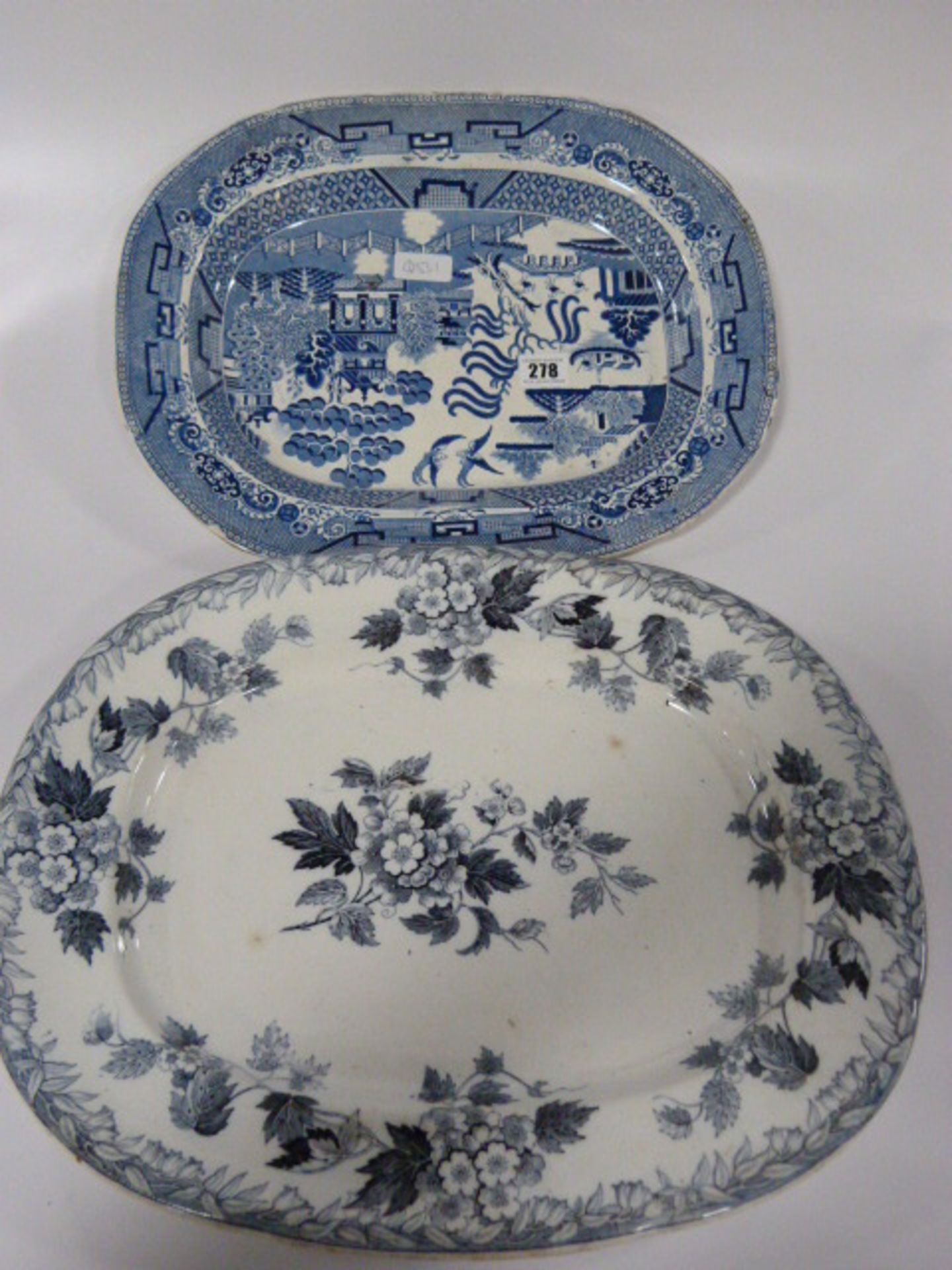 2 Blue & White Meat Plates