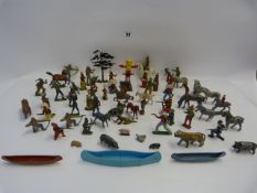 Tray Containing Britains Lead Cowboy & Indian Figures etc