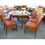 Circular Dining Table with Red Leather Insert & 7 Chairs
