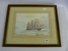 Framed Watercolour by AD Bell Depicting a Sailing Ship