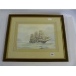 Framed Watercolour by AD Bell Depicting a Sailing Ship