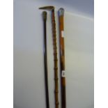 3 Vintage Walking Sticks - 1 Silver Topped