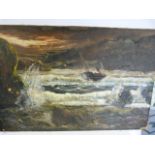 Unframed Oil Painting Depicting A Distressed Trawler
