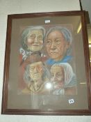 Pastel Drawing of Four Native Indians by Mary Gregg 1986