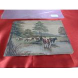 Unframed Water Colour Card J.Wainwright 1914 - Cattle At River