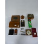 Quantity of Collectable Items including Hip Flasks - Ships Whistle - Boxes etc