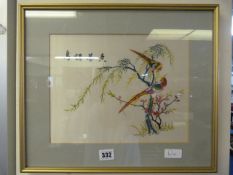 Framed Exotic Silk Bird Picture