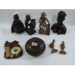 Collection of African Carved Figurines - Treen Bowl & Barometer