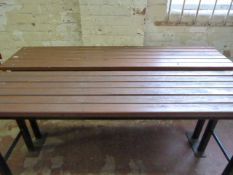2 Outdoor Metal Benches with Wood Slat Tops