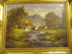 Gilt Framed Oil Painting Depicting A Country Scene