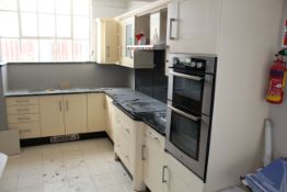 Range of Cream Kitchen Units Complete with Black Granite Work Surface & Appliances Including Belling
