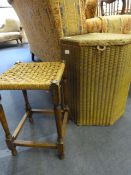 Lloyd Loom Type Linen Basket & Seagrass Stool