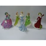 3 Royal Doulton Figurines & 2 Royal Worcester Figurines