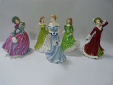 3 Royal Doulton Figurines & 2 Royal Worcester Figurines