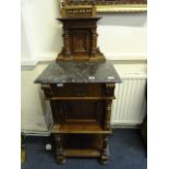 Pair of Late Victorian Gothic Style Mahogany Marble Topped Side Cabinets