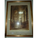 Gilt Framed Etching by Henry C Brewer Depicting Amiens Cathedral