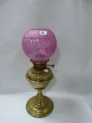 Edwardian Brass Oil Lamp with Shade
