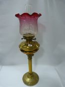 Edwardian Corinthian Style Oil Lamp with Cranberry Shade
