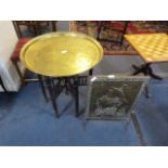 Brass Topped Benares Table and Brass Fireguard