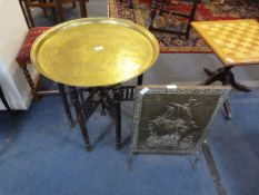 Brass Topped Benares Table and Brass Fireguard