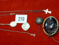 2 Silver Necklaces - Peace Badge & Victorian Brooch