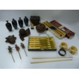 Tray of Collectable Items including Treen Ware - Miniature Vases - Napkin Rings etc