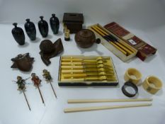 Tray of Collectable Items including Treen Ware - Miniature Vases - Napkin Rings etc