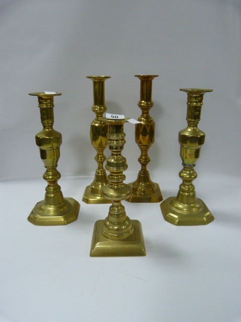 5 Georgian Brass Candle Sticks