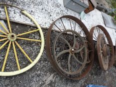 7 Pieces of Assorted Wagon Wheels, Flywheels Etc
