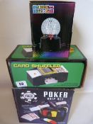 Poker Chip Set, Card Shuffler and Mini Disco Ball