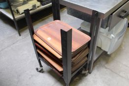 Mobile Tray Stand Containing Approximately 55 Wood Effect Trays