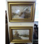 2 Gilt Framed River Scenes by C Prennir