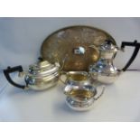 Silver Plated Tea Service & Gallery Tray