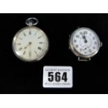 Silver Pocket Watch & Gent's Silver Wrist Watch