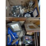 2 Boxes of Silver Plated Ware including Cutlery - Bowl - Candlesticks Pictures - Ornaments etc