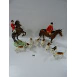 Beswick Hunting Scene Set including 2 Huntsman on Horseback & 8 Hounds (1 Hound A/F)